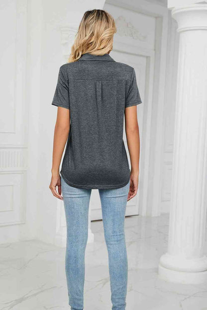 Curved Hem Johnny Collar Polo Shirt - More Colors! - In Style Chics Boutique LLC