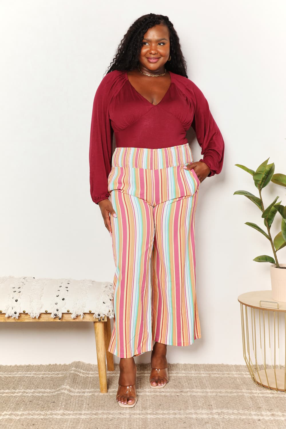 Striped Smocked Waist Pants with Pockets - In Style Chics Boutique LLC