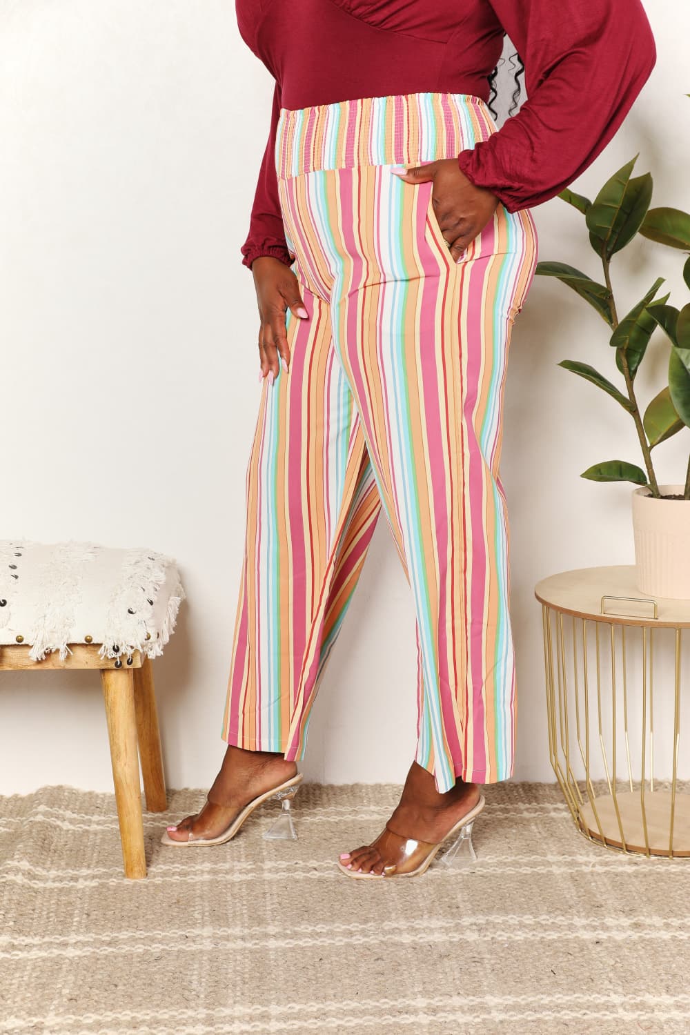 Striped Smocked Waist Pants with Pockets - In Style Chics Boutique LLC
