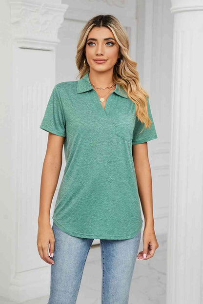 Curved Hem Johnny Collar Polo Shirt - More Colors! - In Style Chics Boutique LLC