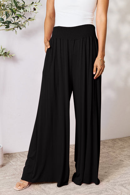 Double Take Full Size Smocked Wide Waistband Wide Leg Pants - In Style Chics Boutique LLC