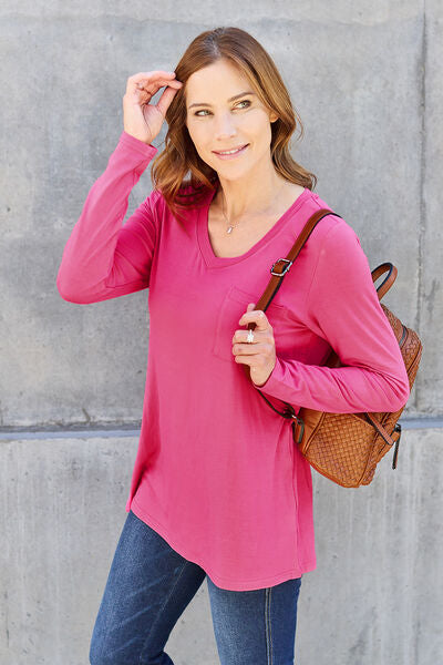 Basic Bae Full Size V-Neck Long Sleeve Top - More Colors! - In Style Chics Boutique LLC