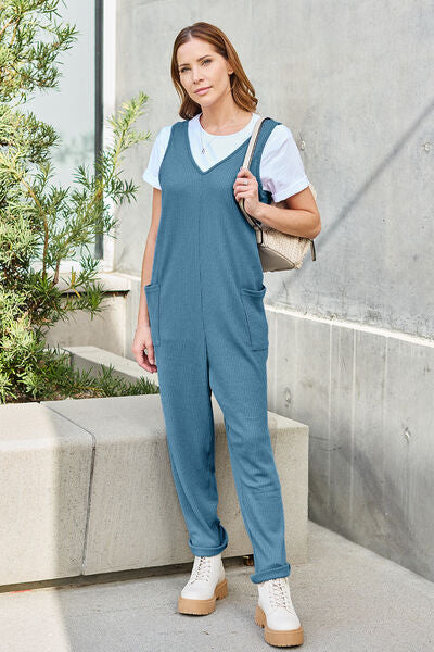 Double Take Full Size Sleeveless Straight Jumpsuit - Sky Blue or Black - In Style Chics Boutique LLC
