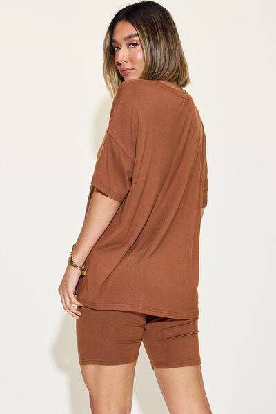 Basic Bae V-Neck Drop Shoulder Short Sleeve T-Shirt and Shorts Set - More Colors! - In Style Chics Boutique LLC