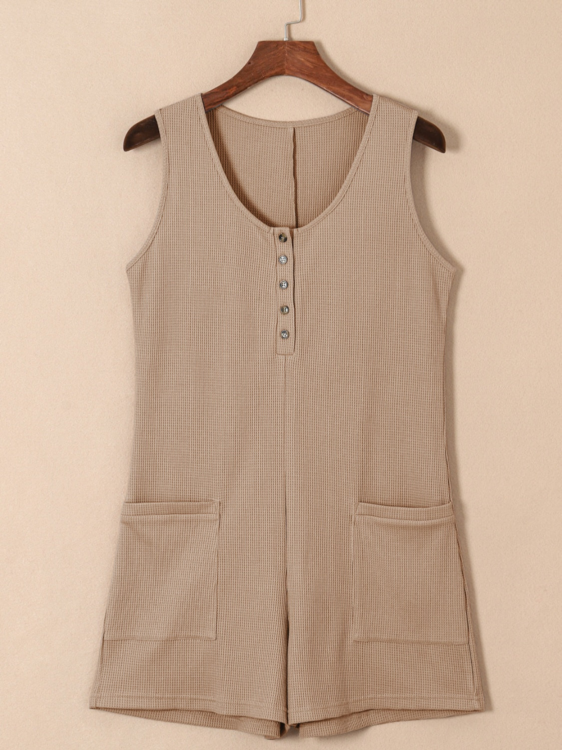 Waffle-Knit Half Button Sleeveless Romper with Pockets - More Colors! - In Style Chics Boutique LLC