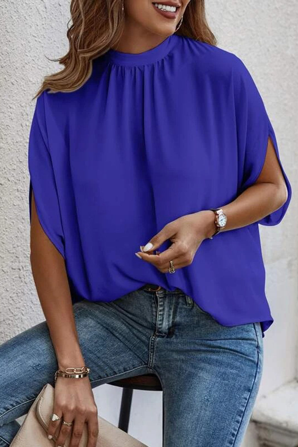 Tie Back Slit Half Sleeve Blouse More Colors! - In Style Chics Boutique LLC
