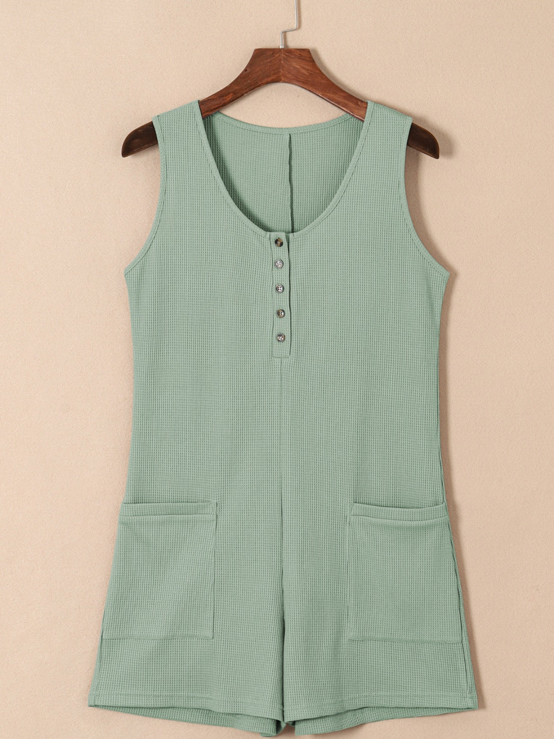 Waffle-Knit Half Button Sleeveless Romper with Pockets - More Colors! - In Style Chics Boutique LLC
