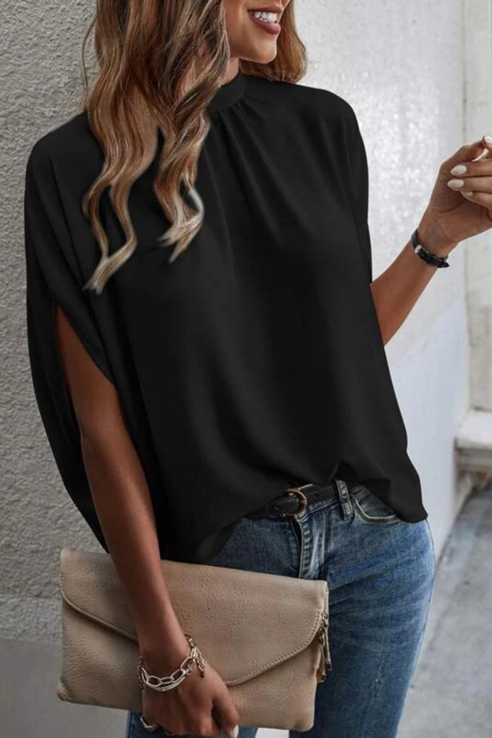 Tie Back Slit Half Sleeve Blouse More Colors! - In Style Chics Boutique LLC