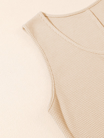 Waffle-Knit Half Button Sleeveless Romper with Pockets - More Colors! - In Style Chics Boutique LLC