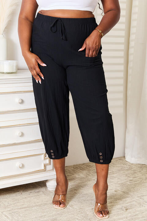 Double Take Decorative Button Cropped Pants - In Style Chics Boutique LLC