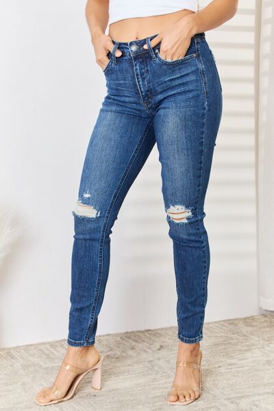Judy Blue Full Size High Waist Distressed Slim Jeans - In Style Chics Boutique LLC