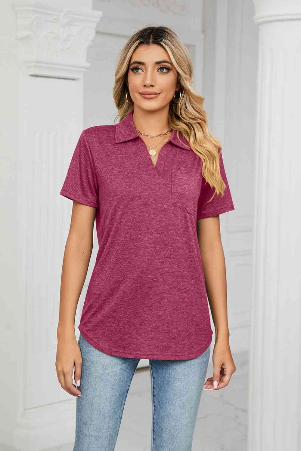 Curved Hem Johnny Collar Polo Shirt - More Colors! - In Style Chics Boutique LLC