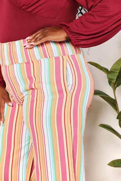 Double Take Striped Smocked Waist Pants with Pockets - In Style Chics Boutique LLC