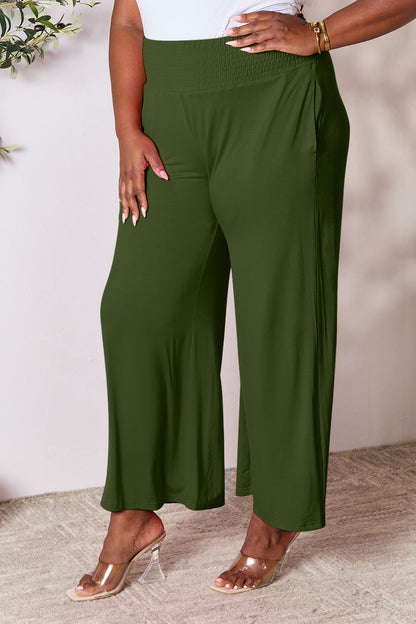 Double Take Full Size Smocked Wide Waistband Wide Leg Pants - In Style Chics Boutique LLC