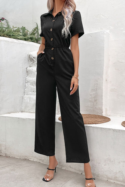 Collared Neck Short Sleeve Jumpsuit - In Style Chics Boutique LLC