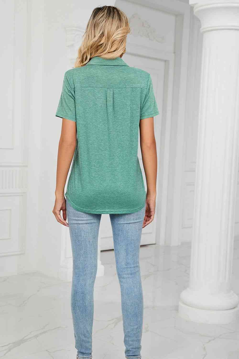 Curved Hem Johnny Collar Polo Shirt - More Colors! - In Style Chics Boutique LLC