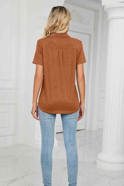 Curved Hem Johnny Collar Polo Shirt - More Colors! - In Style Chics Boutique LLC