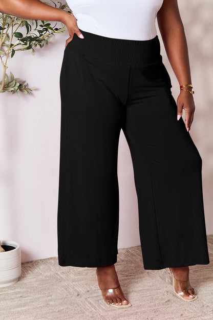 Double Take Full Size Smocked Wide Waistband Wide Leg Pants - In Style Chics Boutique LLC