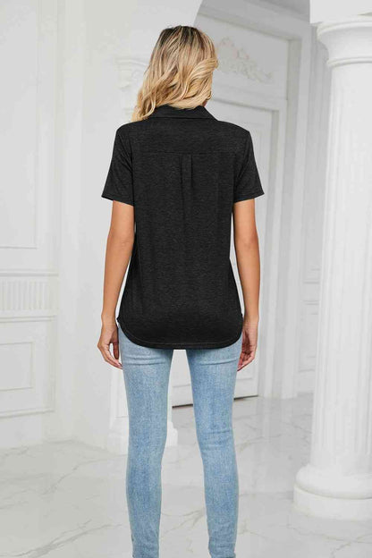 Curved Hem Johnny Collar Polo Shirt - More Colors! - In Style Chics Boutique LLC