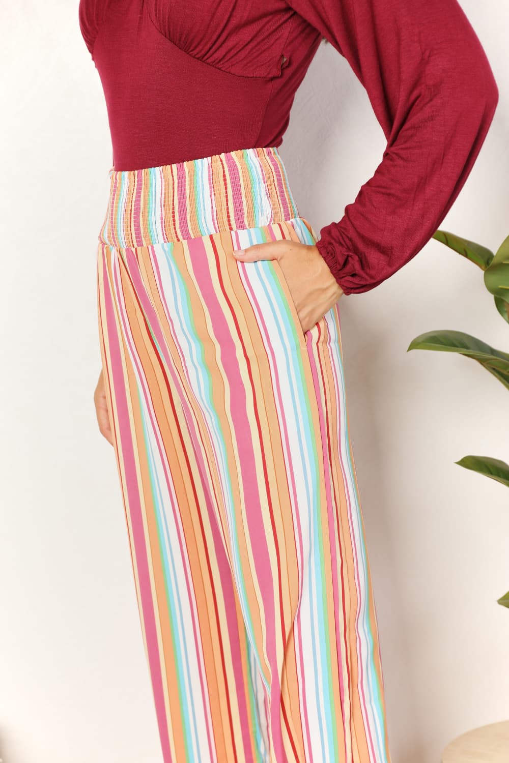 Striped Smocked Waist Pants with Pockets - In Style Chics Boutique LLC